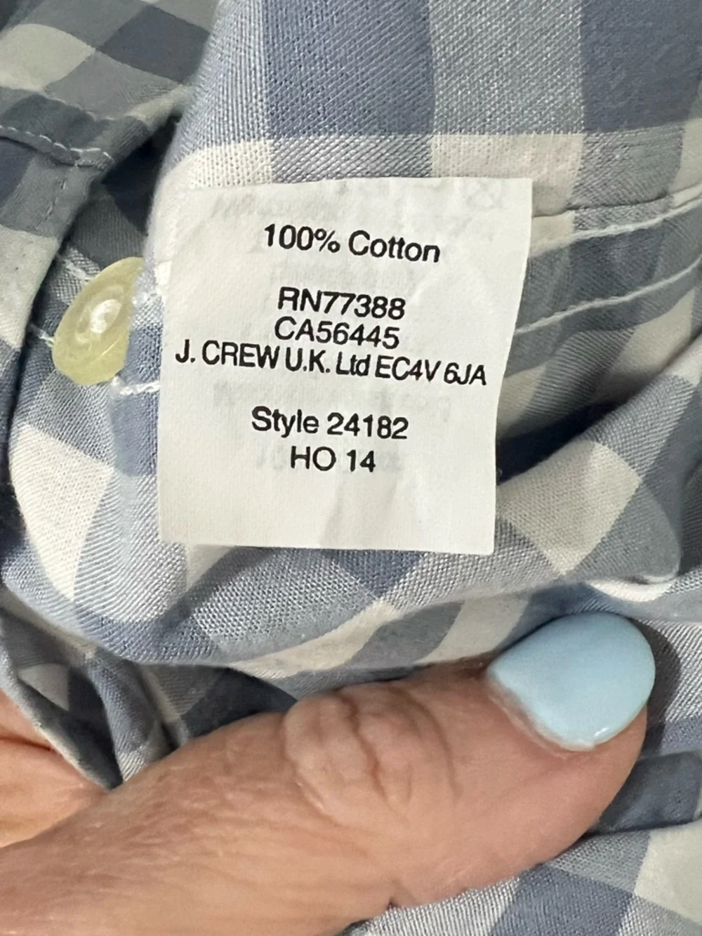 J. Crew Quality Woven Blue and White Gingham Button-Down Shirt 100 % cotton L